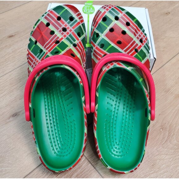 Crocs Baya Holiday Plaid Clogs Christmas Red Green Comfort Sandals Mens Size 12 main image 7